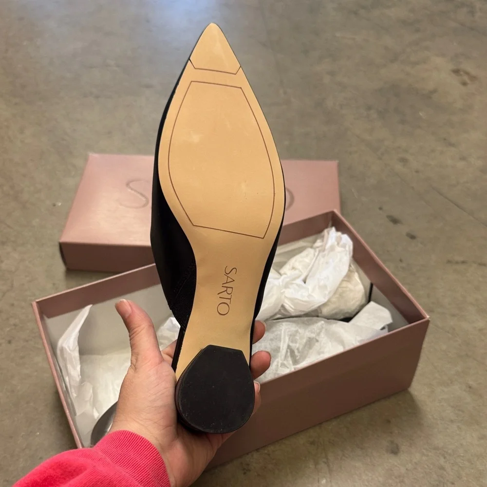 SARTO By Franco Sarto Black Pointed Leather Mule Heels - Picture 4 of 6